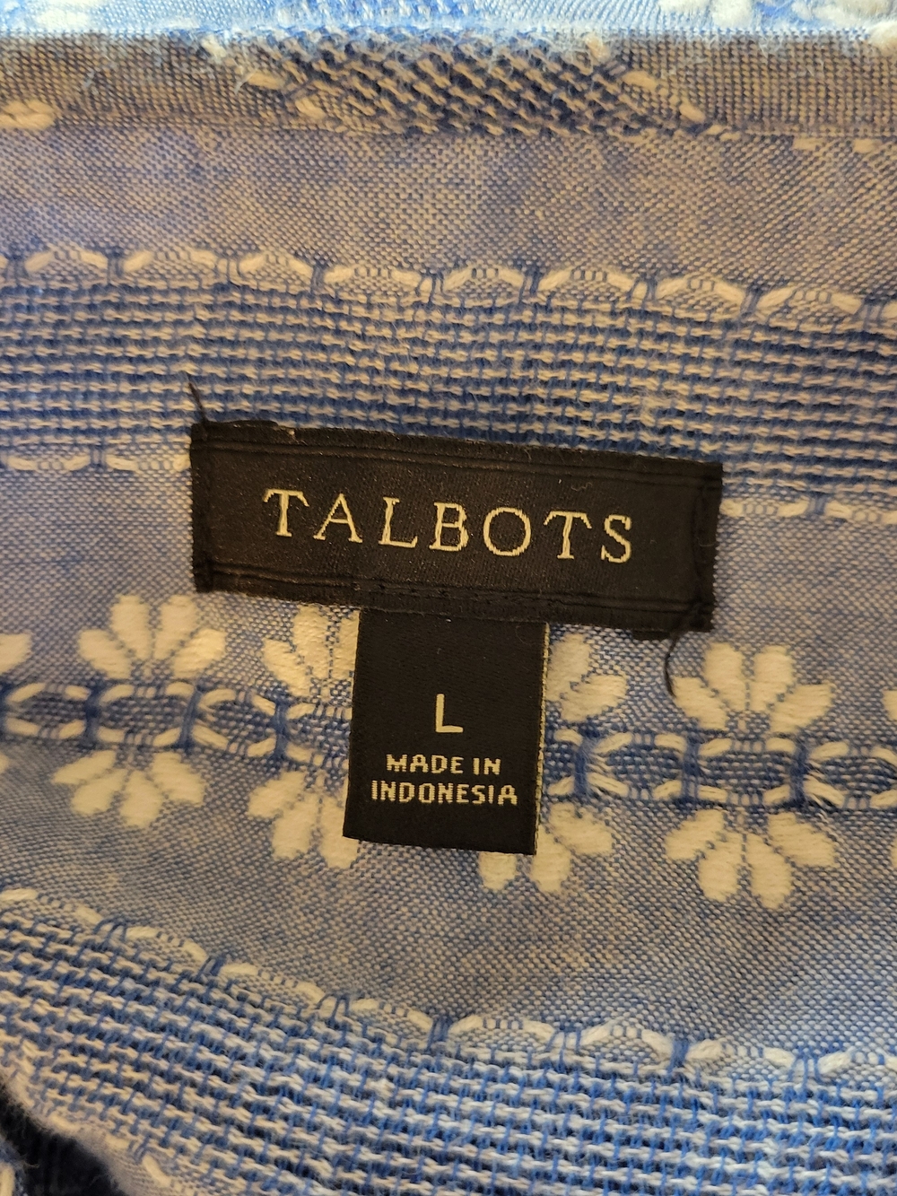 Talbots Blue Patterned Henley Shirt Women’s Lightweight Long Sleeve 100% Cotton - Picture 5 of 6